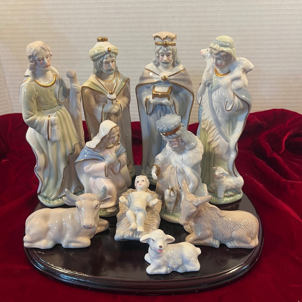 International Bazaar 10 Pc 7" Porcelain Nativity Set with 1 Wood Base 44151157